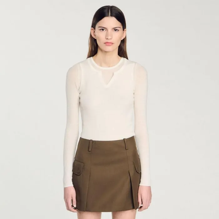 Sweaters and Cardigans Women SANDRO Wool Layered Effect Sweater Ecru