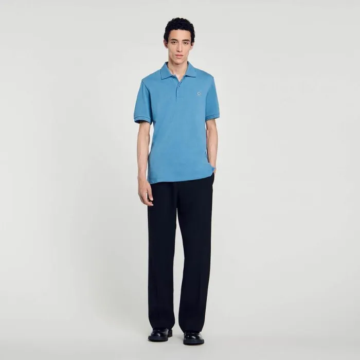 Tshirts and Polos Men SANDRO Polo Shirt With Square Cross Patch Blue Jean