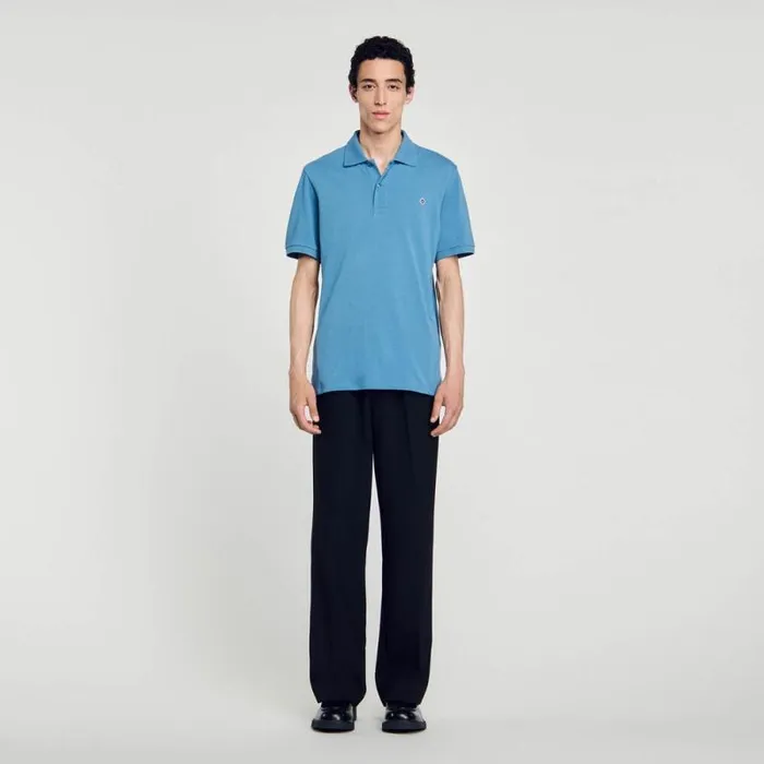 Tshirts and Polos Men SANDRO Polo Shirt With Square Cross Patch Blue Jean