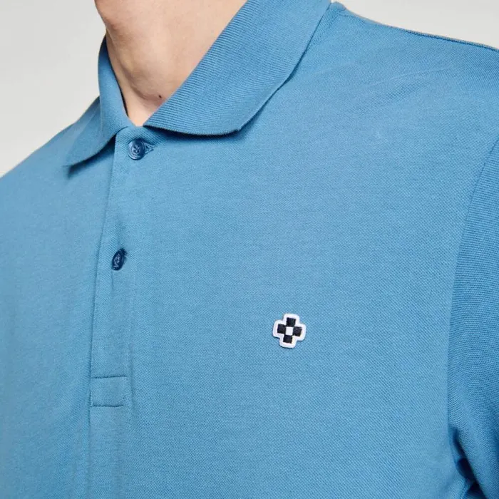 Tshirts and Polos Men SANDRO Polo Shirt With Square Cross Patch Blue Jean