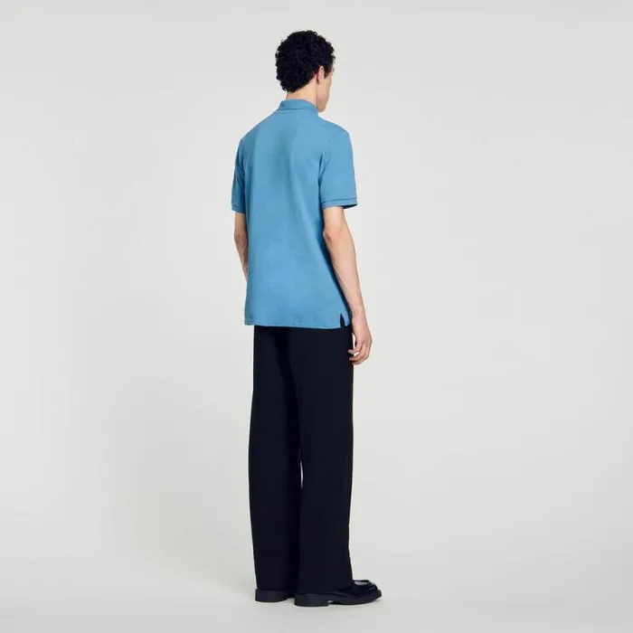 Tshirts and Polos Men SANDRO Polo Shirt With Square Cross Patch Blue Jean