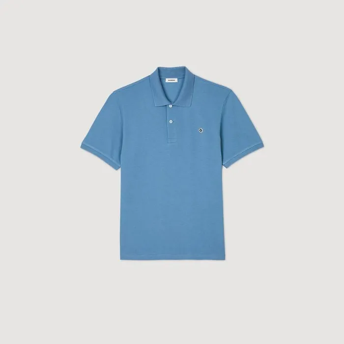 Tshirts and Polos Men SANDRO Polo Shirt With Square Cross Patch Blue Jean