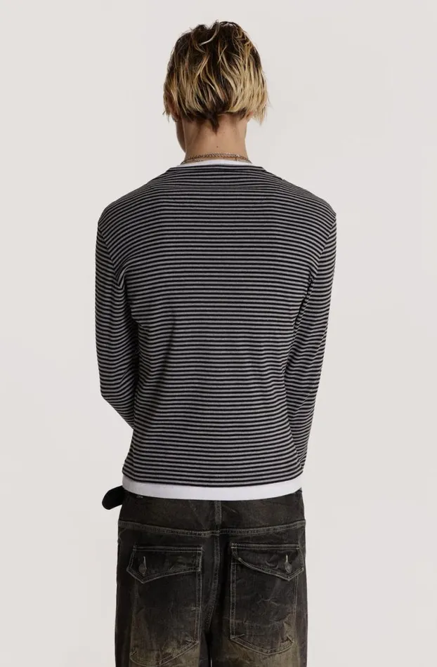 TShirts Men Jaded London Lithium Stripe Layered Long Sleeve
