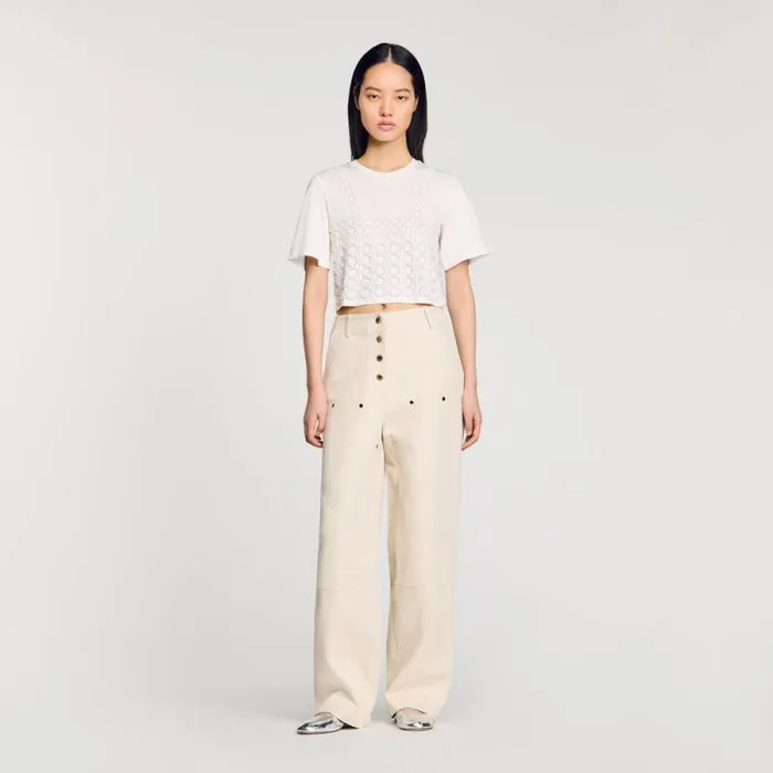 Tshirts Women SANDRO Beaded Cropped Tshirt White