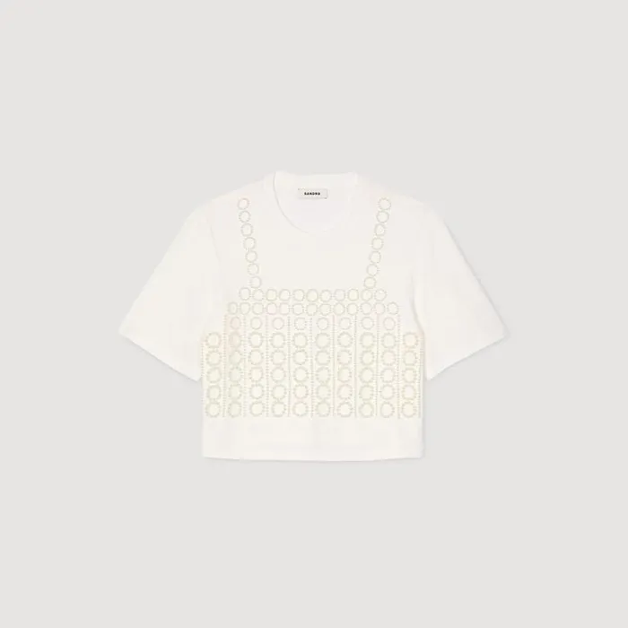 Tshirts Women SANDRO Beaded Cropped Tshirt White