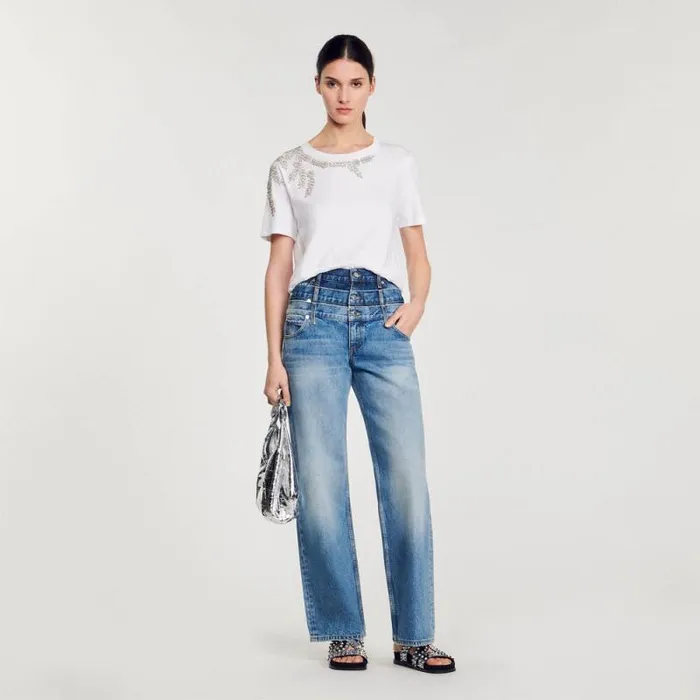 Tshirts Women SANDRO Rhinestoneembellished Tshirt White