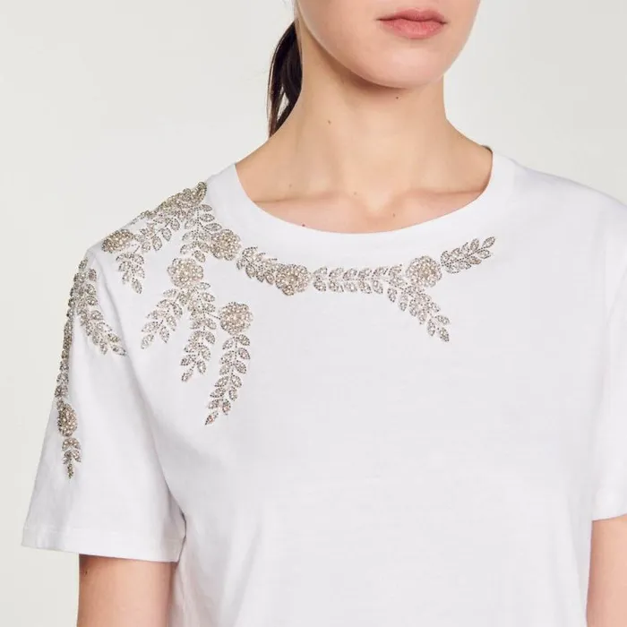 Tshirts Women SANDRO Rhinestoneembellished Tshirt White