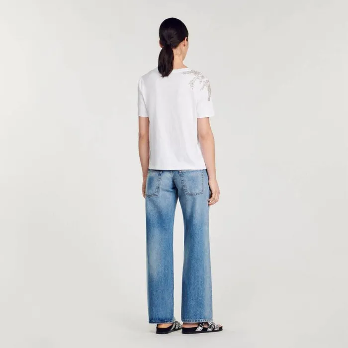Tshirts Women SANDRO Rhinestoneembellished Tshirt White