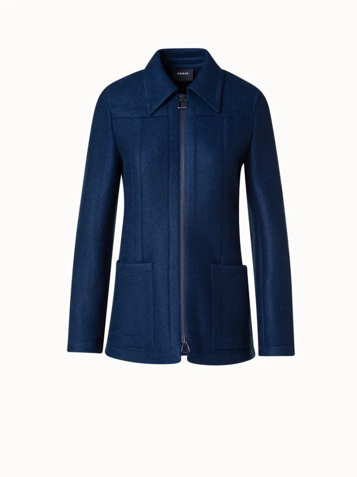 Tailored Jacket In 100 Cashmere With Stand Up Collar Navy Women Akris Cashmere