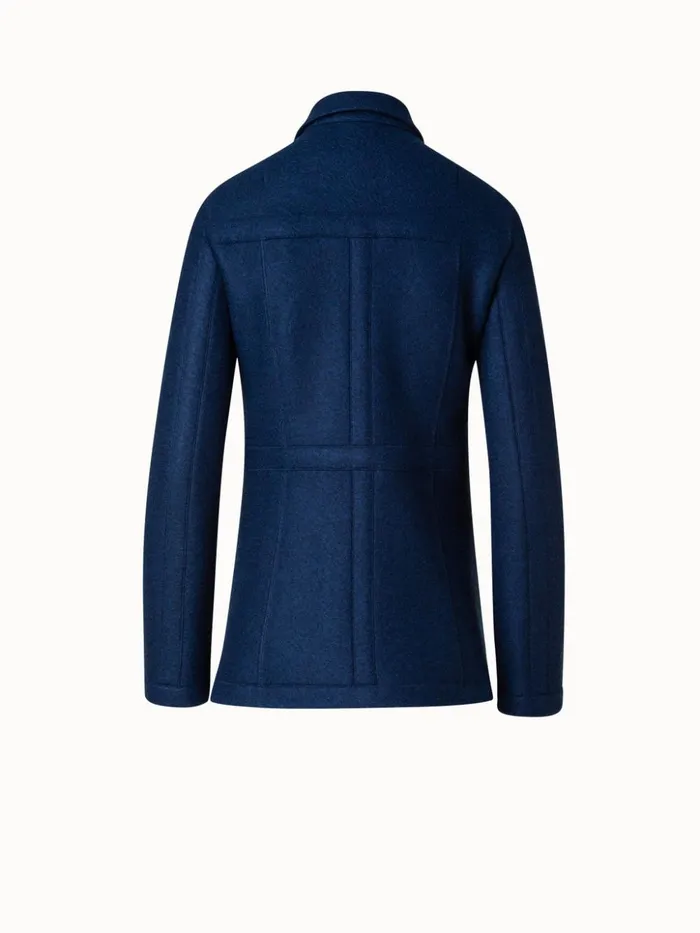 Tailored Jacket In 100 Cashmere With Stand Up Collar Navy Women Akris Cashmere