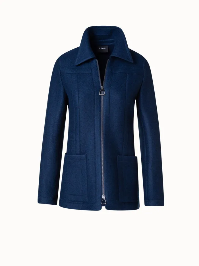 Tailored Jacket In 100 Cashmere With Stand Up Collar Navy Women Akris Cashmere