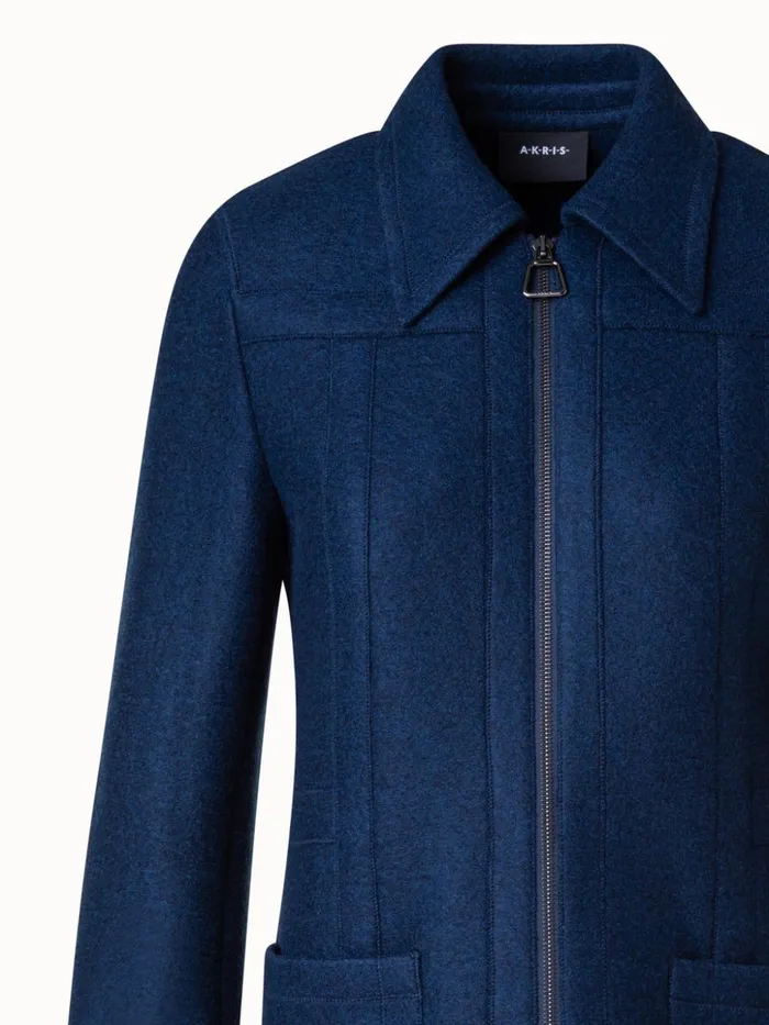 Tailored Jacket In 100 Cashmere With Stand Up Collar Navy Women Akris Cashmere
