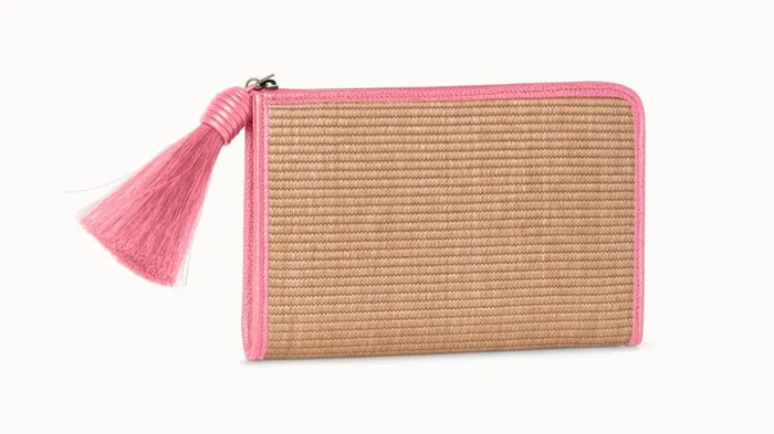 Tassel Pouch In Raffia Fabric Camelblossom Women Akris Clutches