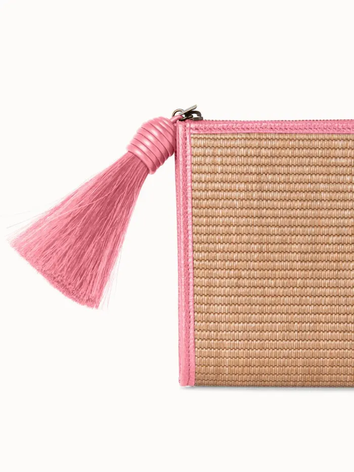 Tassel Pouch In Raffia Fabric Camelblossom Women Akris Clutches