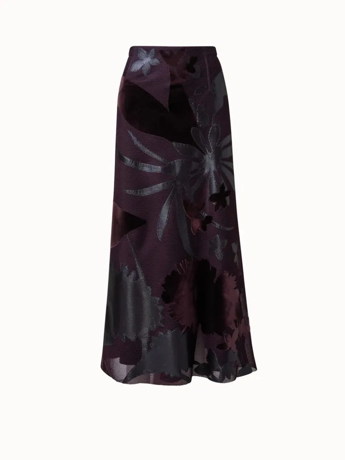 Techno Grid Long Skirt With Flower Embellischment Blackberry Women Akris Skirts