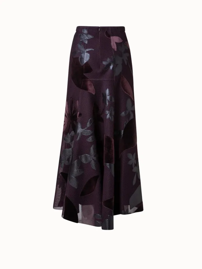 Techno Grid Long Skirt With Flower Embellischment Blackberry Women Akris Skirts