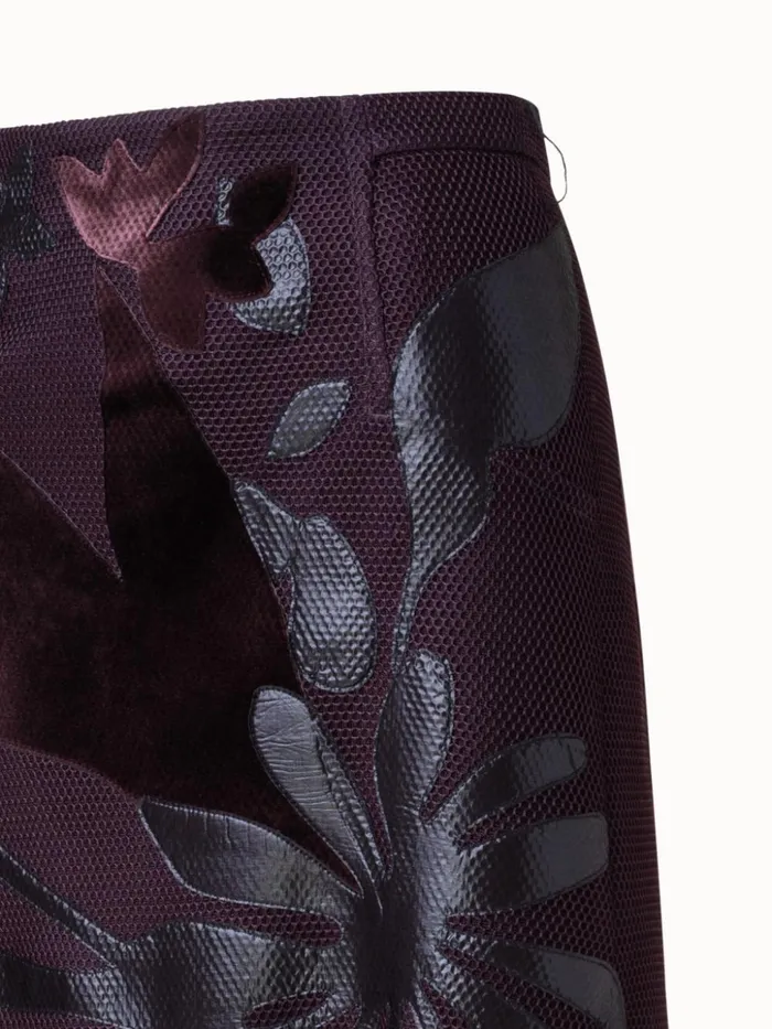 Techno Grid Long Skirt With Flower Embellischment Blackberry Women Akris Skirts