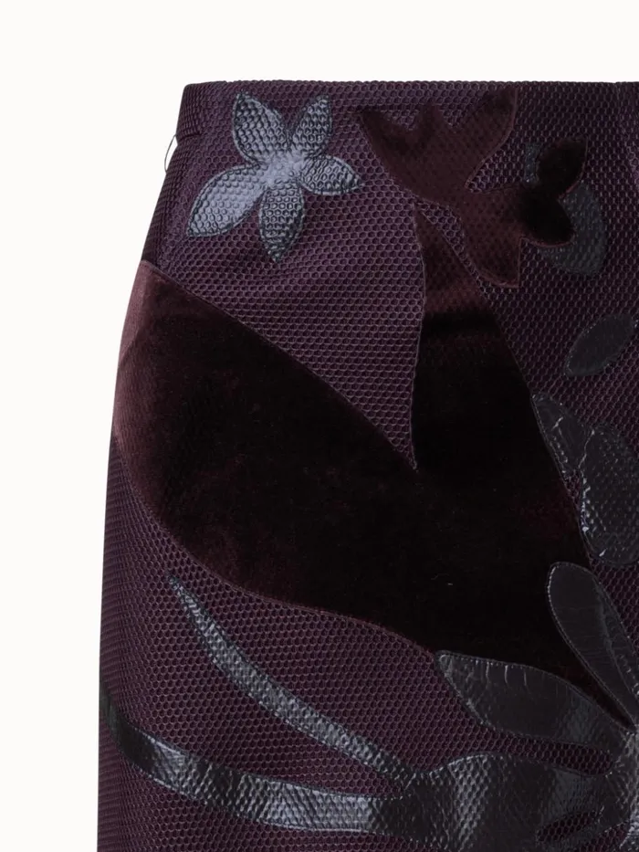 Techno Grid Long Skirt With Flower Embellischment Blackberry Women Akris Skirts