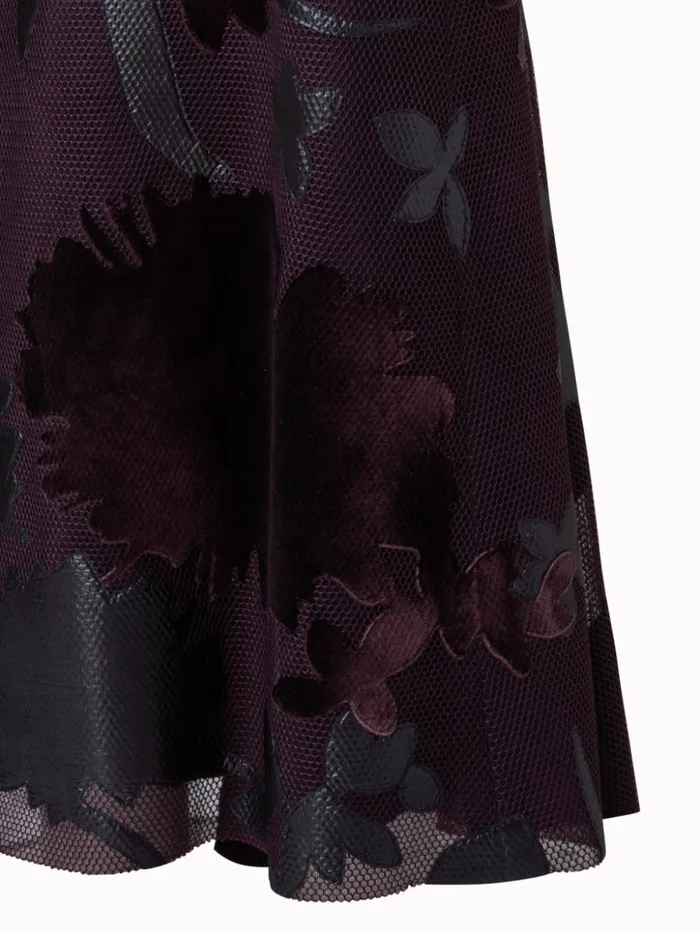 Techno Grid Long Skirt With Flower Embellischment Blackberry Women Akris Skirts
