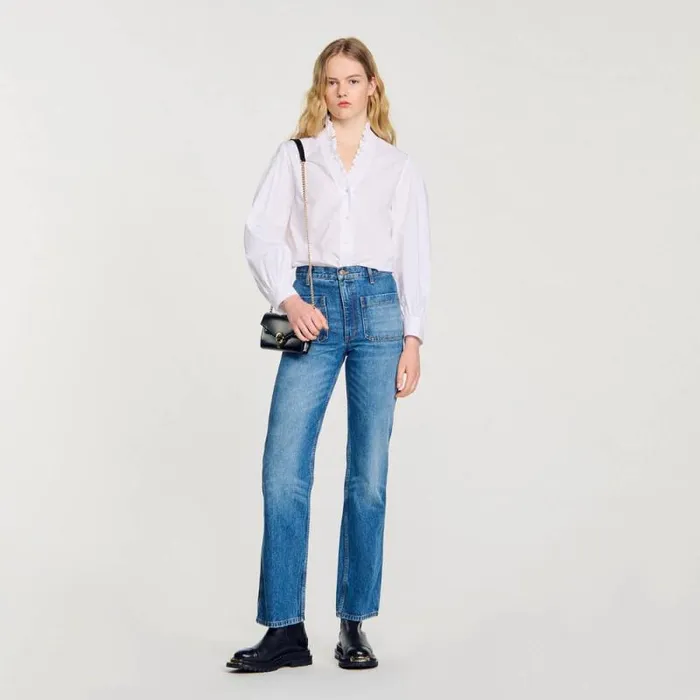 Tops and Shirts Women SANDRO Cotton Shirt With Fancy Collar White