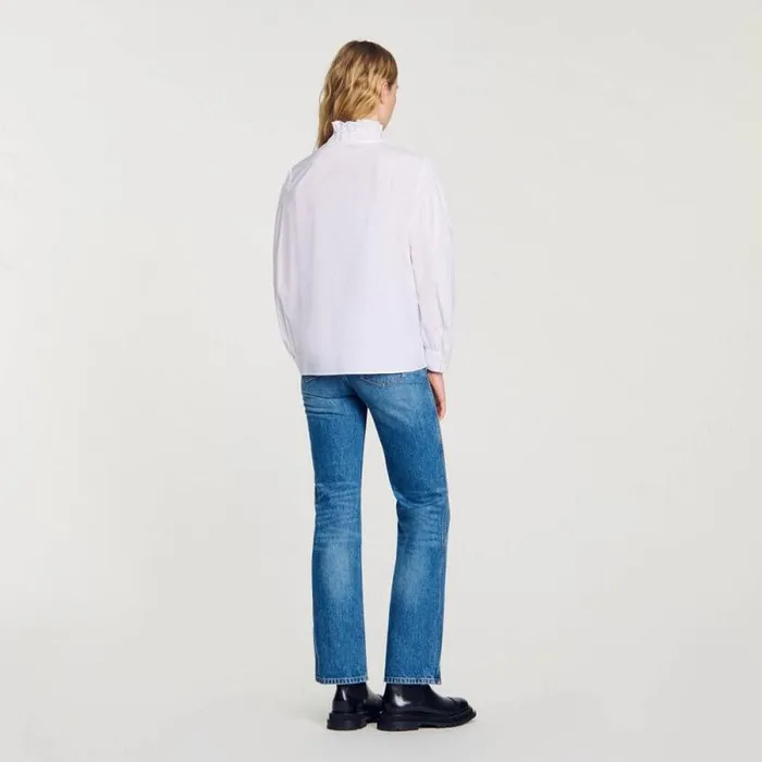 Tops and Shirts Women SANDRO Cotton Shirt With Fancy Collar White