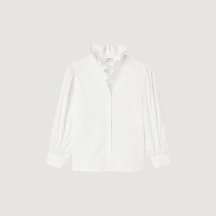 Tops and Shirts Women SANDRO Cotton Shirt With Fancy Collar White