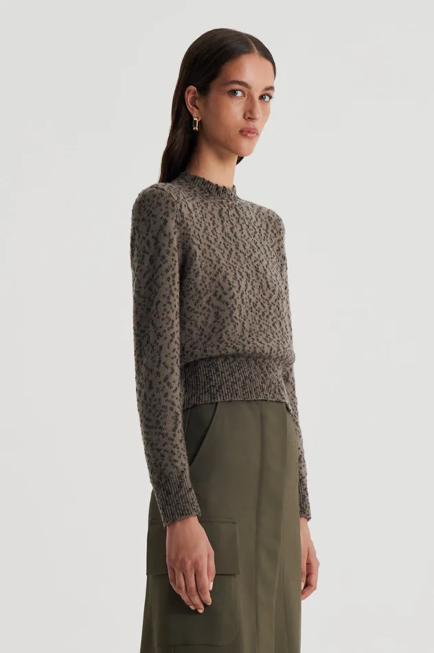 Tops Scanlan Theodore Women BOUCLE SHOULDER PAD SWEATER KHAKI