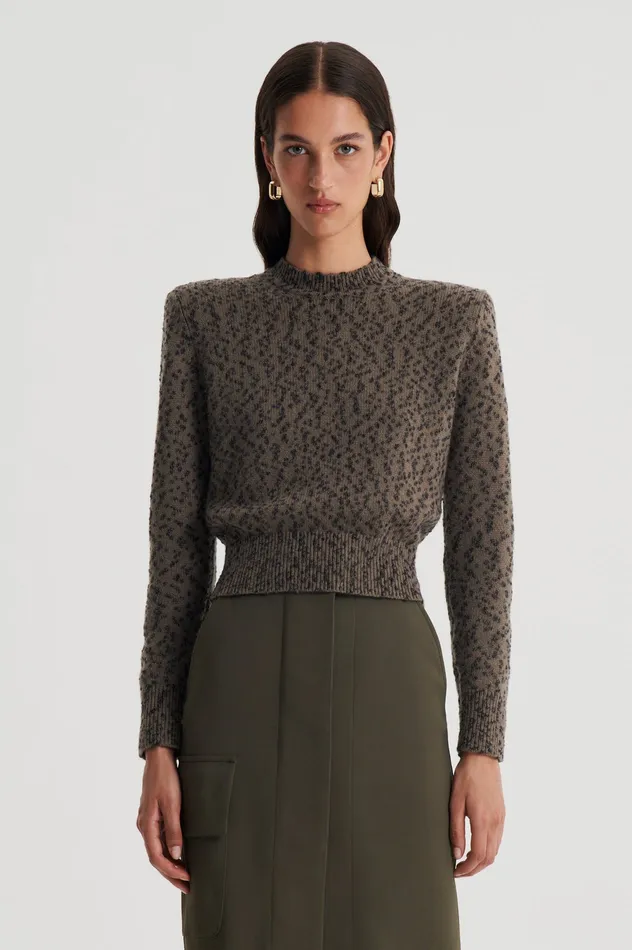 Tops Scanlan Theodore Women BOUCLE SHOULDER PAD SWEATER KHAKI