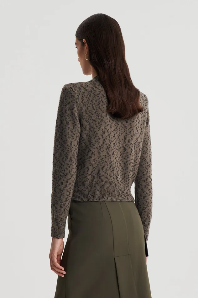 Tops Scanlan Theodore Women BOUCLE SHOULDER PAD SWEATER KHAKI