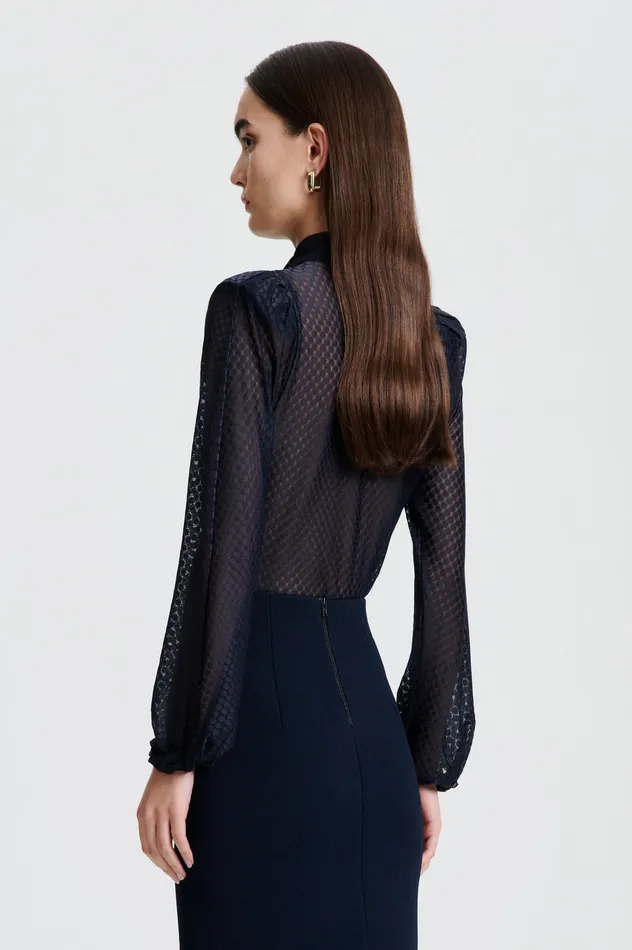 Tops Scanlan Theodore Women FRENCH LACE BLOUSE NAVY Tops Scanlan Theodore Women FRENCH LACE BLOUSE NAVY