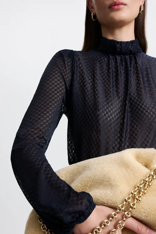 Tops Scanlan Theodore Women FRENCH LACE BLOUSE NAVY Tops Scanlan Theodore Women FRENCH LACE BLOUSE NAVY