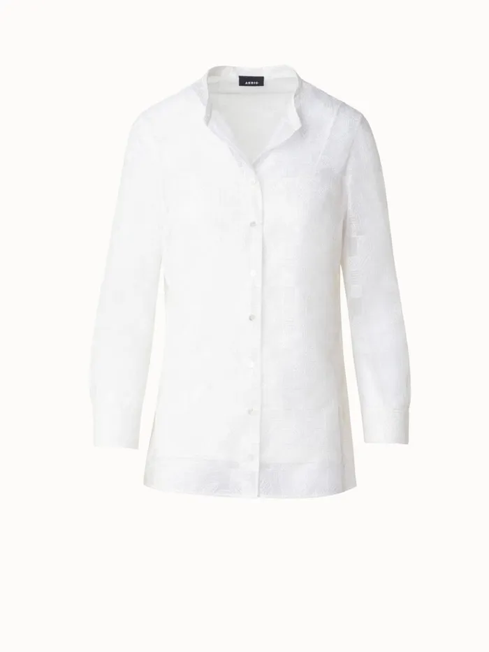 Tunic Blouse With Lizzy Grid Embroidery Ecru Women Akris Blouses