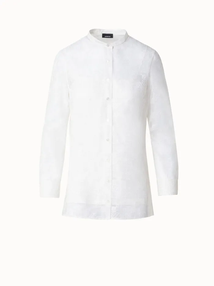 Tunic Blouse With Lizzy Grid Embroidery Ecru Women Akris Blouses
