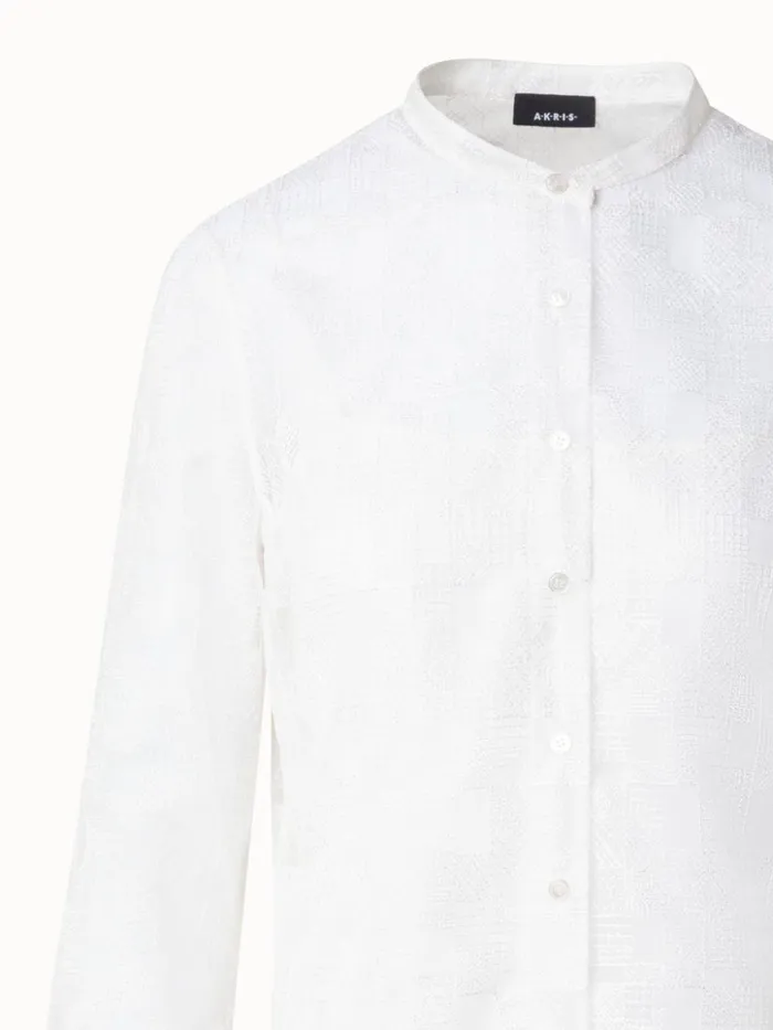 Tunic Blouse With Lizzy Grid Embroidery Ecru Women Akris Blouses