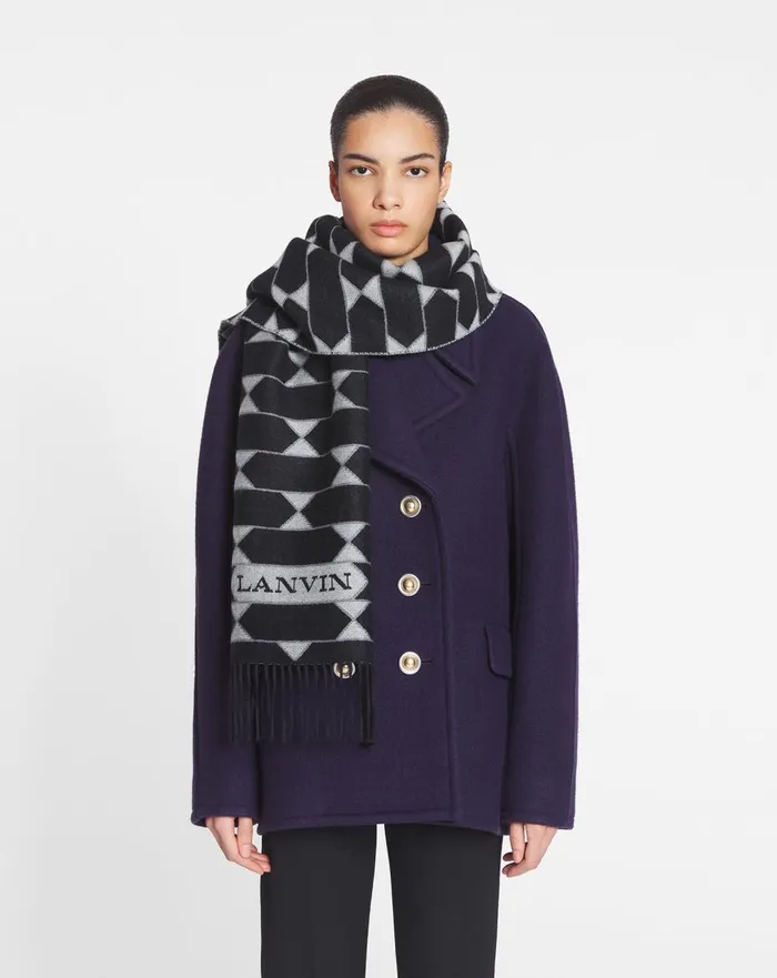 Twotone Wool Scarf Blackwhite Women Lanvin Silks and Scarves Twotone Wool Scarf Blackwhite Women Lanvin Silks and Scarves