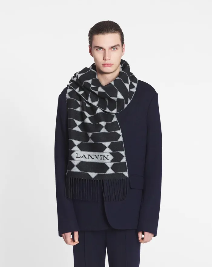 Twotone Wool Scarf Blackwhite Women Lanvin Silks and Scarves Twotone Wool Scarf Blackwhite Women Lanvin Silks and Scarves