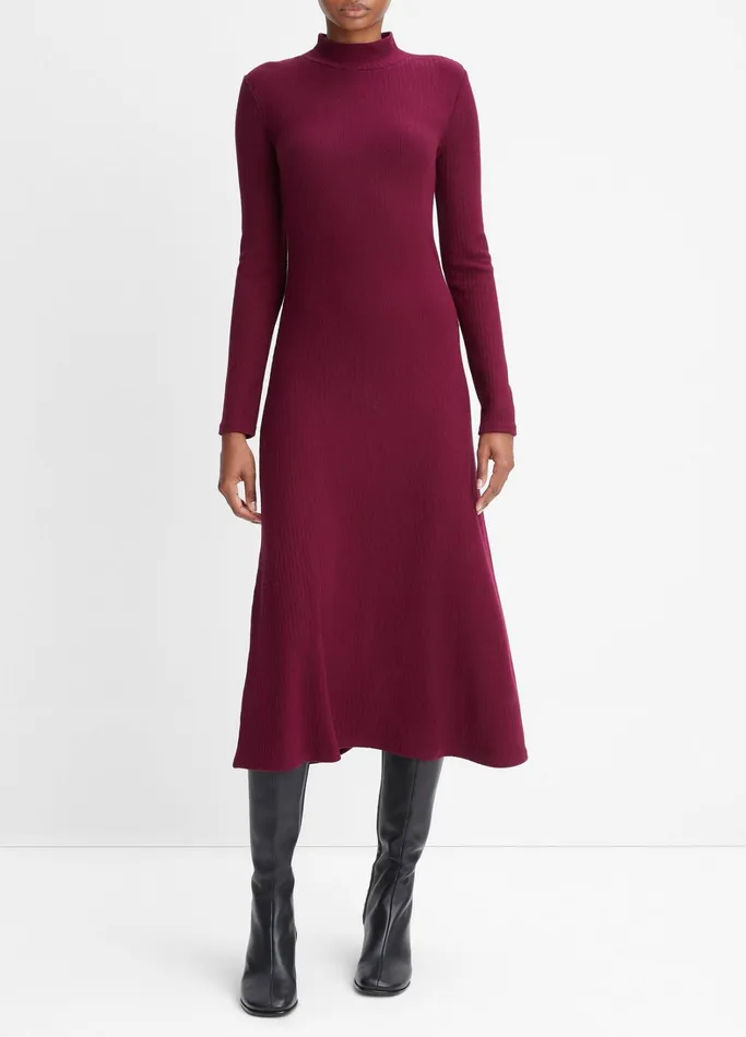 Vince Dresses Women Ribbed LongSleeve Mock Neck Dress Cassis