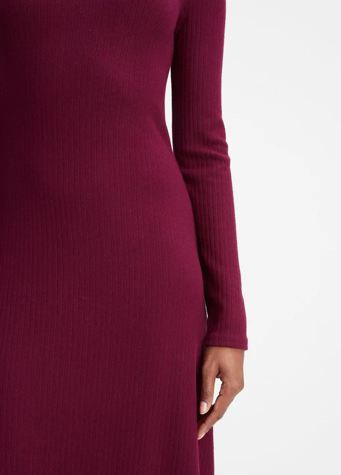 Vince Dresses Women Ribbed LongSleeve Mock Neck Dress Cassis