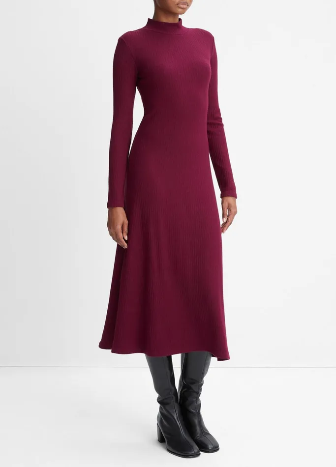 Vince Dresses Women Ribbed LongSleeve Mock Neck Dress Cassis