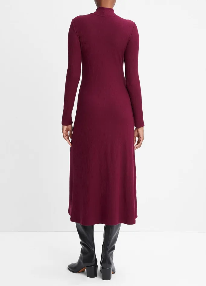 Vince Dresses Women Ribbed LongSleeve Mock Neck Dress Cassis
