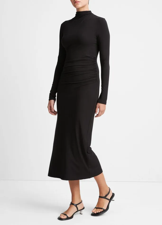 Vince Dresses Women Ruched LongSleeve Turtleneck Dress Black