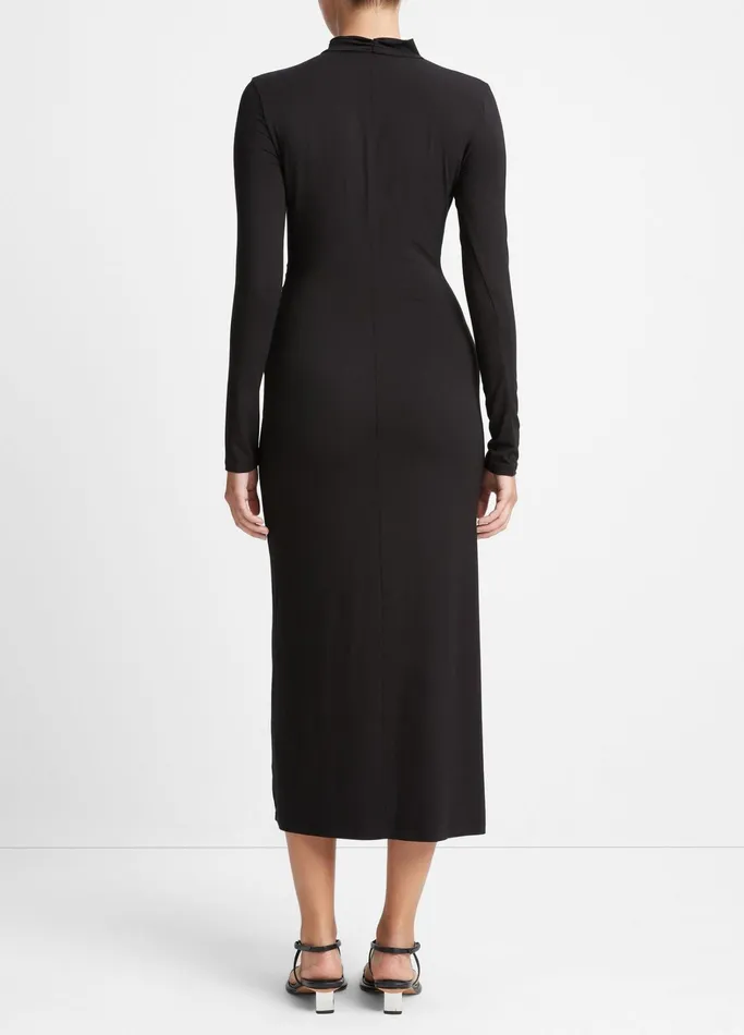 Vince Dresses Women Ruched LongSleeve Turtleneck Dress Black