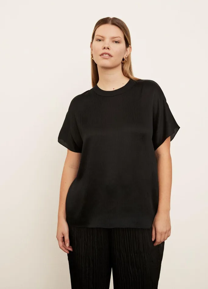 Vince Extended Sizes Women RibTrim FlutterSleeve Shell Black