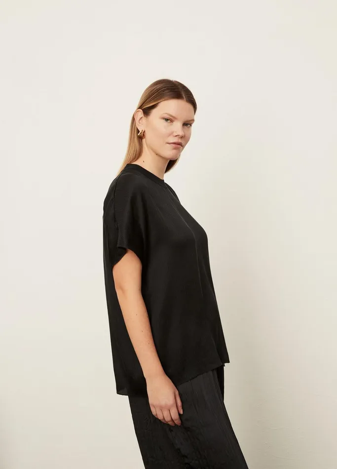 Vince Extended Sizes Women RibTrim FlutterSleeve Shell Black
