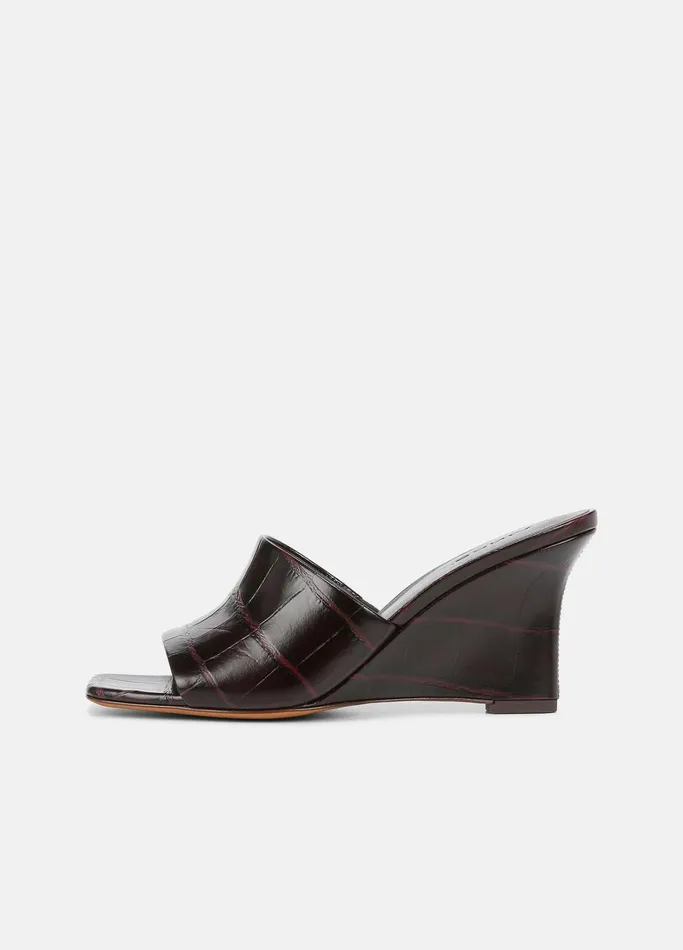 Vince Heels Women Pia Leather Wedge Sandal Plum Wine
