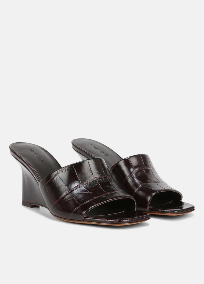Vince Heels Women Pia Leather Wedge Sandal Plum Wine