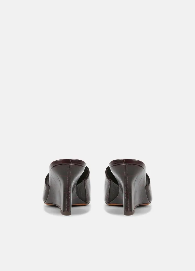 Vince Heels Women Pia Leather Wedge Sandal Plum Wine
