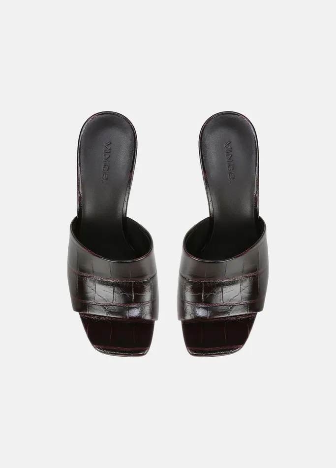 Vince Heels Women Pia Leather Wedge Sandal Plum Wine