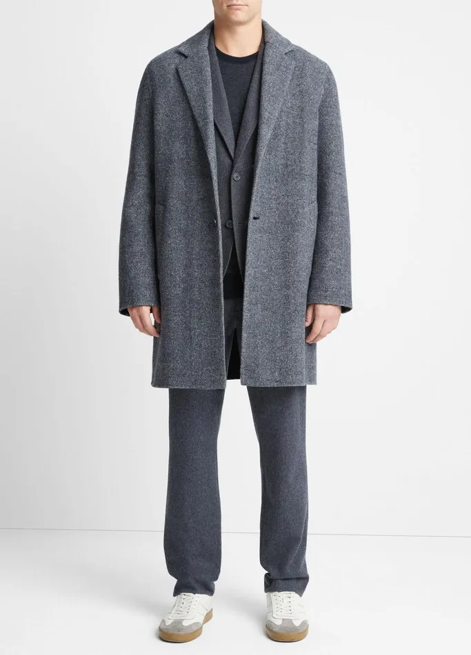 Vince Jackets and Outerwear Men Herringbone Splittable Classic Coat Coastal Bluemedium Heather Grey