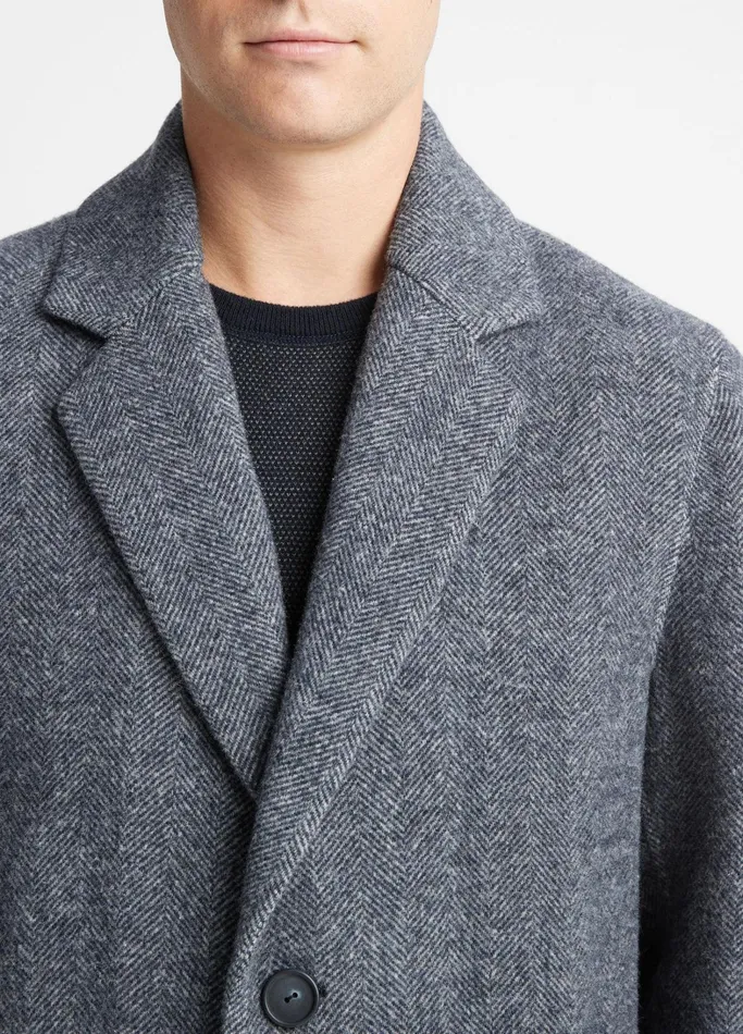 Vince Jackets and Outerwear Men Herringbone Splittable Classic Coat Coastal Bluemedium Heather Grey